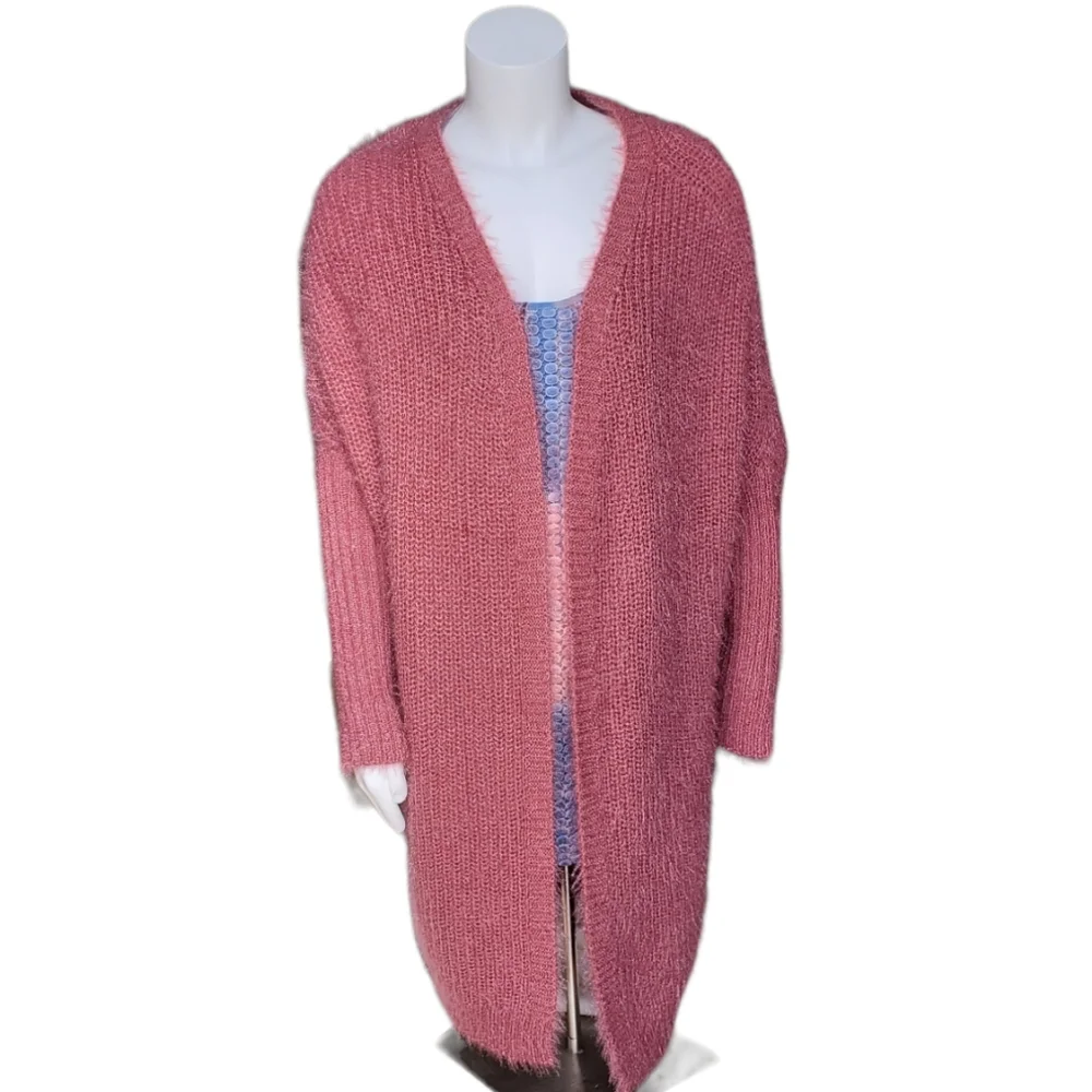 🦜 2/$10 QED London Long Open Front Cardigan in Rust-Orange Color. Large. - Picture 2 of 16